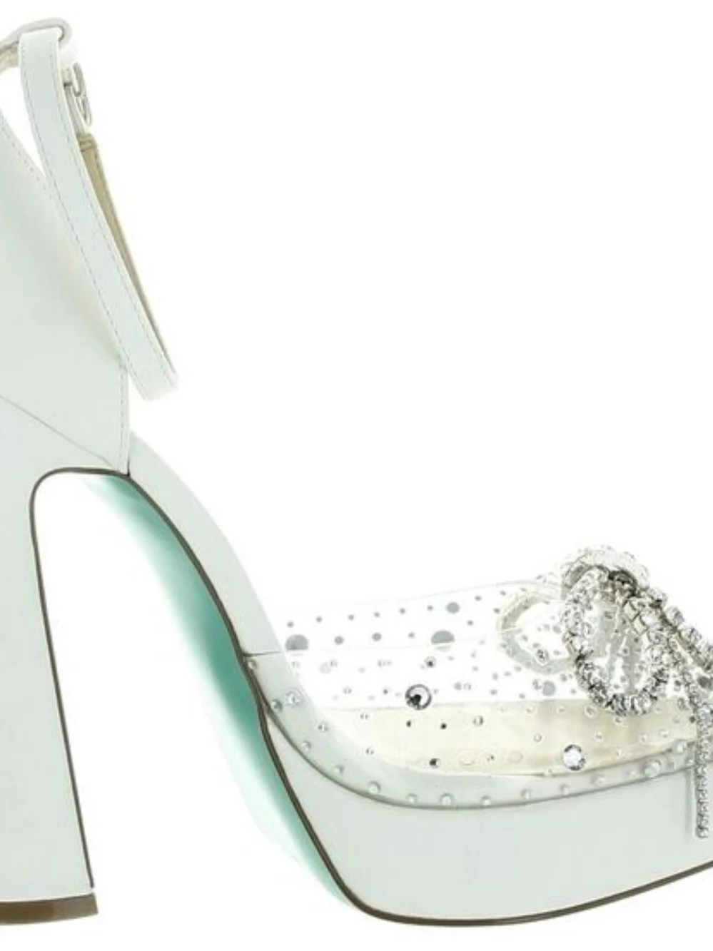 Betsey Johnson White Crystal Bow Platform Ankle-Strap Heel